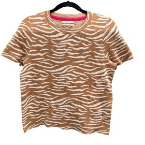 Anthropologie Brown Zebra Print Short Sleeve Knit Top‎ - Women's Small